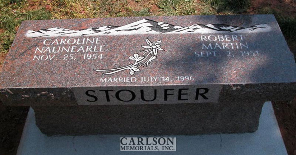 stone engraving in eagle on memorial bench for the Stoufer family