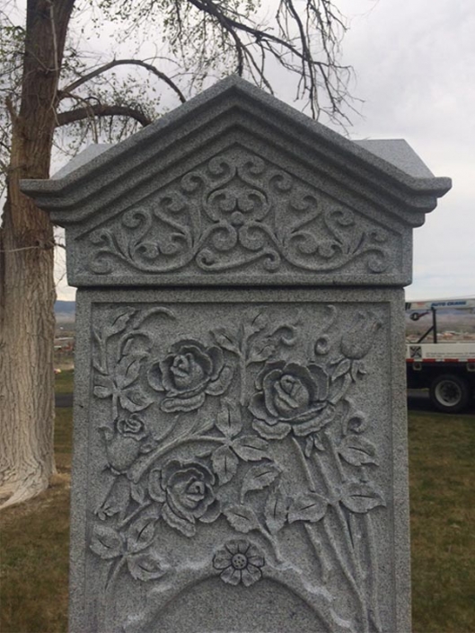 custom designed headstones with engraved roses
